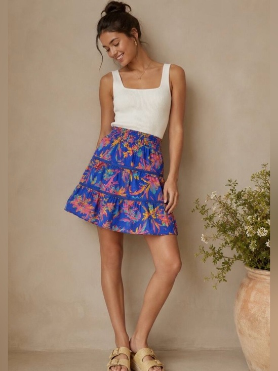 Dresses & Skirts - JCREW Tropical Floral Blue Skirt Tiered Lined Cotton Vacation Resort Size Medium
